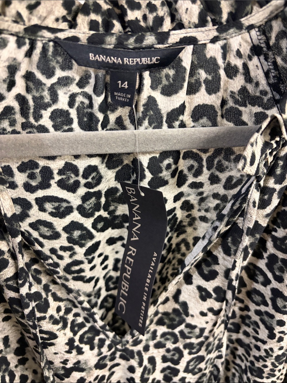 Banana Republic Black and Cream Leopard Print Long Sleeve Dress
